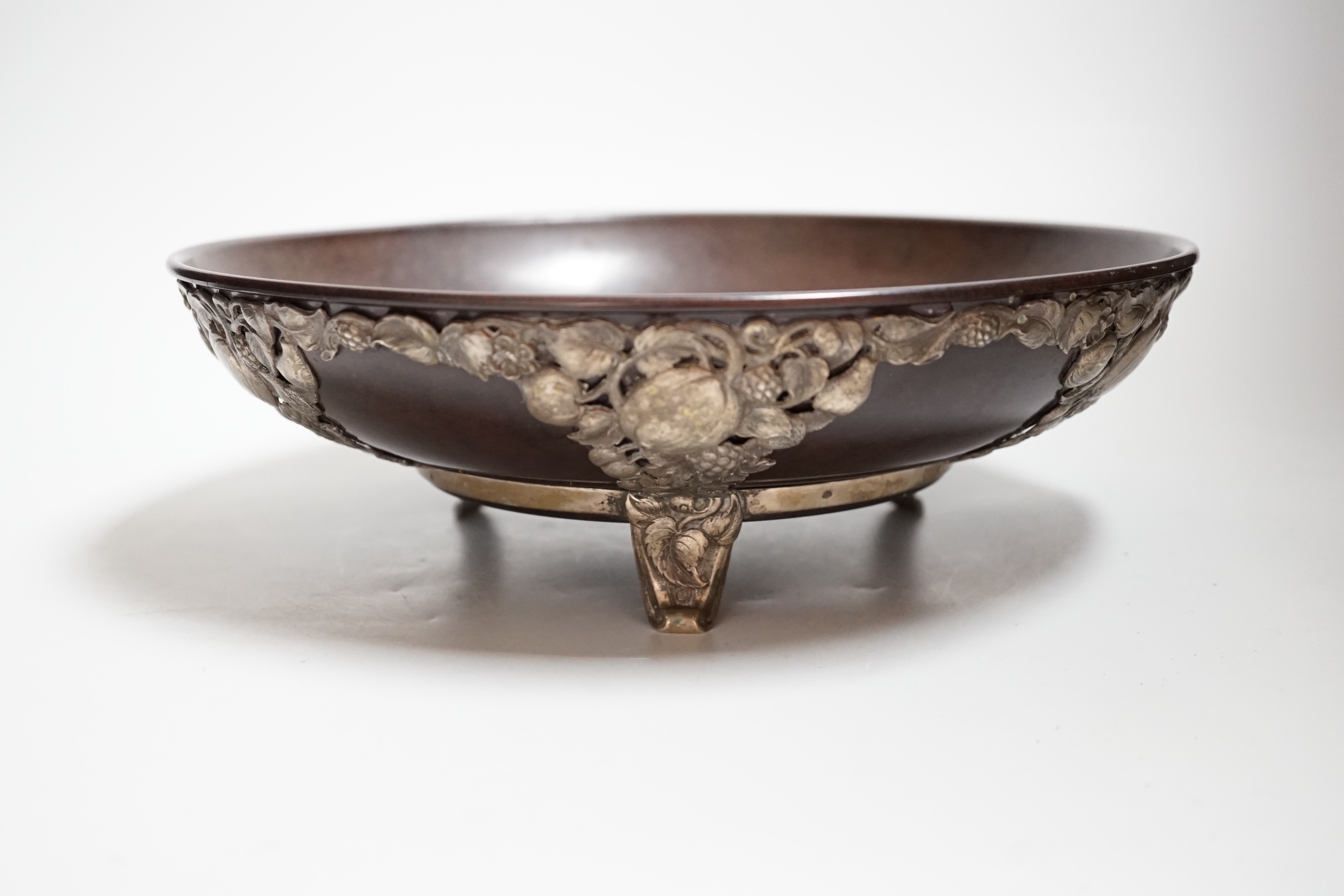 An early 20th century Dutch 833 standard white metal mounted bakelite circular fruit bowl, diameter 28.5cm.